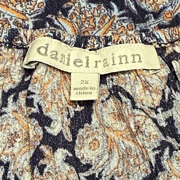 Daniel Rainn Blue & Orange Tunic with Elastic Neckline 2X - Picture 4 of 5